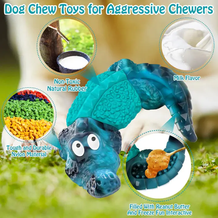 Blue Alligator Dog Chew Toy For Aggressive Chewers - Image 3
