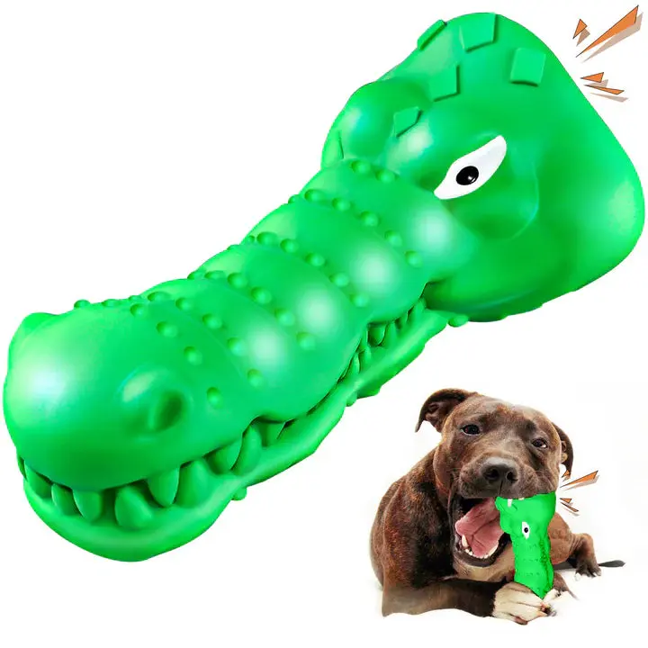 Green Rubber Alligator Toy Head Dog Chew For Aggressive Chewers